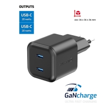 20W nabíječka / napájecí adaptér SWISSTEN - 2x USB-C - GaN - černá