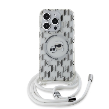 KARL LAGERFELD IML Crossbody kryt pre Apple iPhone 15 Pro - Šnúrka na zavesenie - MagSafe - Biely