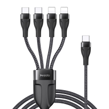 Kabel YESIDO pro Apple iPhone / iPad - USB-C na 2x USB-C + 2x Lightning - tkanička - černý - 1,2m