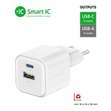12W EU adaptér / nabíječka SWISSTEN Smart IC - mini provedení - USB-C + USB-A - bílý