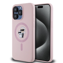 Kryt KARL LAGERFELD Liquid Silicone pro Apple iPhone 15 Pro Max - MagSafe - růžový