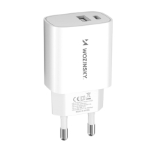 20W napájací adaptér / nabíjačka WOZINSKY - USB-A / USB-C pre Apple iPhone / iPad - biely