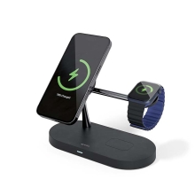 Stojan / Qi nabíjačka SPELLO 3v1 pre Apple iPhone / Watch / AirPods - podpora MagSafe - čierna
