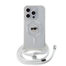 Kryt KARL LAGERFELD IML Crossbody pro Apple iPhone 15 Pro - šňůrka - MagSafe - průhledný