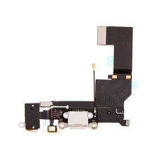 Napájací a dátový konektor s ohybom + konektor audio jack + mikrofón pre Apple iPhone SE - biely - kvalita A+