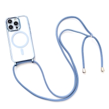 Kryt pro Apple iPhone 15 Pro - barevná šňůrka - podpora MagSafe - gumový - průhledný / modrý