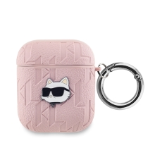Pouzdro KARL LAGERFELD pro Apple AirPods - umělá kůže - kočka Choupette - růžové