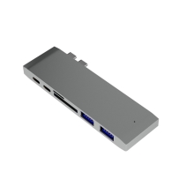 Dokovacia stanica / replikátor portov / rozbočovač pre Apple MacBook Pro - 2x USB-C na 2x USB-C + 2x USB-A + SD - sivá
