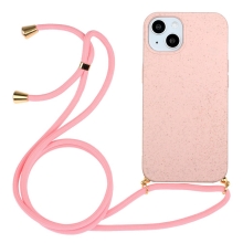 Kryt pre Apple iPhone 15 - slamka - so šnúrkou - gumový - ružový