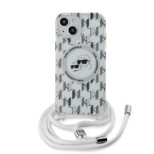 Kryt KARL LAGERFELD IML Crossbody pro Apple iPhone 15 - šňůrka - MagSafe - bílý