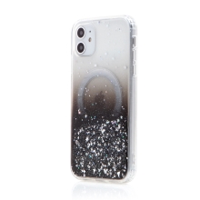 Kryt pro Apple iPhone 11 - barevný přechod - stříbrné třpytky - podpora MagSafe - plastový / gumový - černý