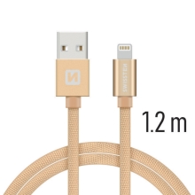 Synchronizačný a nabíjací kábel SWISSTEN - MFi Lightning pre zariadenia Apple - čipka - zlatý - 1,2 m