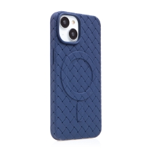 Kryt pro Apple iPhone 15 - podpora MagSafe - pletený vzor - silikonový - tmavě modrý