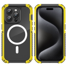 Kryt + tvrdené sklo pre Apple iPhone 15 Pro - odolný - kovový rám - MagSafe - čierny / žltý