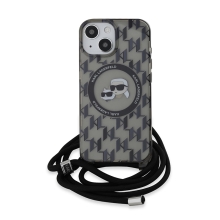 Kryt KARL LAGERFELD IML Crossbody pro Apple iPhone 15 - šňůrka - MagSafe - černý