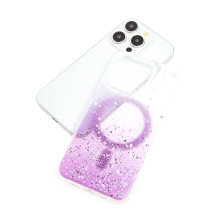 Kryt pre Apple iPhone 15 Pro - farebný prechod - strieborný lesklý - podpora MagSafe - plast/guma - fialový