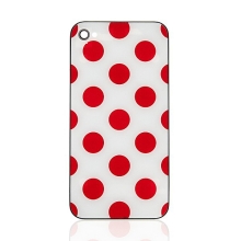 Náhradný zadný kryt (sklo) pre Apple iPhone 4 - biely s červenými bodkami
