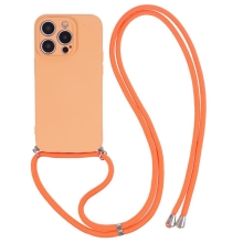 Kryt Candy pre Apple iPhone 15 Pro - Šnúrka na zaväzovanie - Gumový - Oranžový