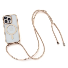 Kryt pre Apple iPhone 15 Pro - farebná šnúrka - podpora MagSafe - gumový - priehľadný / zlatý