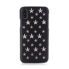 Kryt pre Apple iPhone X - umelá koža - strieborný 3D hviezdy / čierny