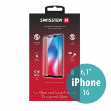 Tvrzené sklo (Tempered Glass) SWISSTEN Case Friendly pro Apple iPhone 16 - 2,5D - černý rámeček