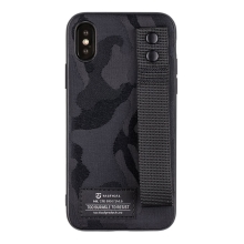 Kryt TACTICAL Camo pro Apple iPhone X / Xs - látkový maskáč + poutko s nýty - plastový / gumový - černý