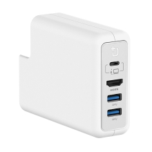 Přepojka / dok DOCKCASE pro originální Apple 61W nabíječku - 2x USB-A + HDMI - bílá