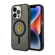 Kryt FERRARI pro Apple iPhone 14 Pro Max - podpora MagSafe - plastový / gumový - průsvitný - černý