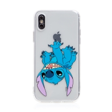 DISNEY kryt pre Apple iPhone X / Xs - Lilo & Stitch - Stitch hore nohami - gumový - priehľadný