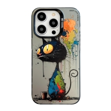 Kryt pro Apple iPhone 15 Pro - zvýšený okraj fotoaparátu - plastový / gumový - graffiti - vypoulená kočka