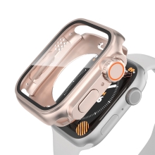 Kryt + tvrdené sklo pre Apple Watch 7 / 8 / 9 41 mm - 360° ochrana - plast - Rose Gold ružová