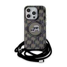 Kryt KARL LAGERFELD IML Crossbody pro Apple iPhone 15 Pro Max - šňůrka - MagSafe - černý