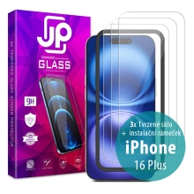 Tvrdené sklo JP Long Pack pre Apple iPhone 16 Plus - číre - sada 3 ks + aplikátor