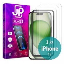 Tvrdené sklo JP Long Pack pre Apple iPhone 15 - číre - sada 3 ks + aplikátor