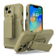 Kryt pro Apple iPhone 14 - odolný + držák na opasek - plastový / gumový - khaki zelený