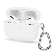 Puzdro / obal pre Apple AirPods 3 - nálepka + karabína - silikónové - biele