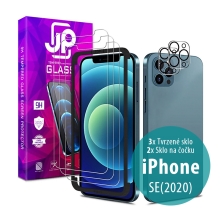 Tvrzené sklo JP Mega Pack pro Apple iPhone SE (2020) / SE (2022) - čiré - sada 3 kusů + aplikátor + 2x sklo na čočku