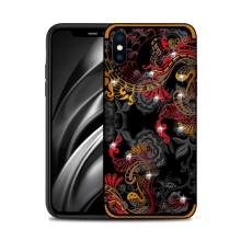 Kryt NXE pre Apple iPhone Xs Max - kvetinový motív s kamienkami - červený