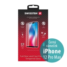 Tvrdené sklo SWISSTEN Case Friendly pre Apple iPhone 12 Pro Max - 2,5D - čierny rám - 0,3 mm