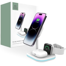 Bezdrátová nabíječka Qi / stojánek TECH PROTECT 3v1 pro Apple iPhone / Watch / AirPods - podpora MagSafe - bílá