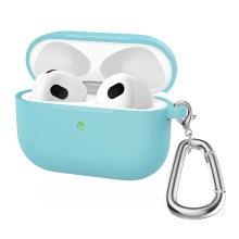 Puzdro / obal pre Apple AirPods 3 - nálepka + karabína - silikónové - azurové