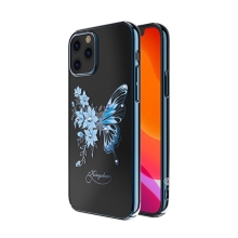 Kryt KINGXBAR pro Apple iPhone 12 / 12 Pro - s kamínky - plastový - motýli a květiny - černý / modrý