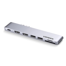 UGREEN - 2x USB-C na 2x USB-A + USB-C + 2x HDMI - sivá