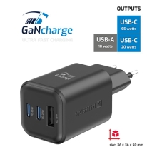 65W EU adaptér / nabíjačka SWISSTEN GaN - mini verzia - 2x USB-C + USB-A - čierna