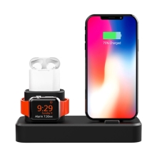 Nabíjecí stanice / stojánek pro Apple iPhone + AirPods + Watch - silikonový - černý