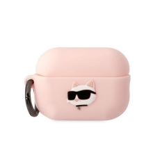 Pouzdro KARL LAGERFELD pro Apple AirPods Pro / Pro 2 - hlava Choupette - silikonové - růžové