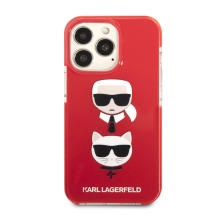 Kryt KARL LAGERFELD pro Apple iPhone 13 Pro - Karl a Choupette - plastový / gumový - červený