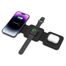 Nabíjačka 3v1 TECH-PROTECT pre Apple iPhone (kompatibilná s Magsafe) + AirPods Qi + hodinky - čierna