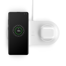 2v1 bezdrátová nabíječka / podložka Qi BELKIN 15W pro Apple iPhone / AirPods + adaptér - bílá