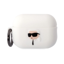 Pouzdro KARL LAGERFELD pro Apple AirPods Pro (2022 / 2023) - hlava Karla - silikonové - bílé